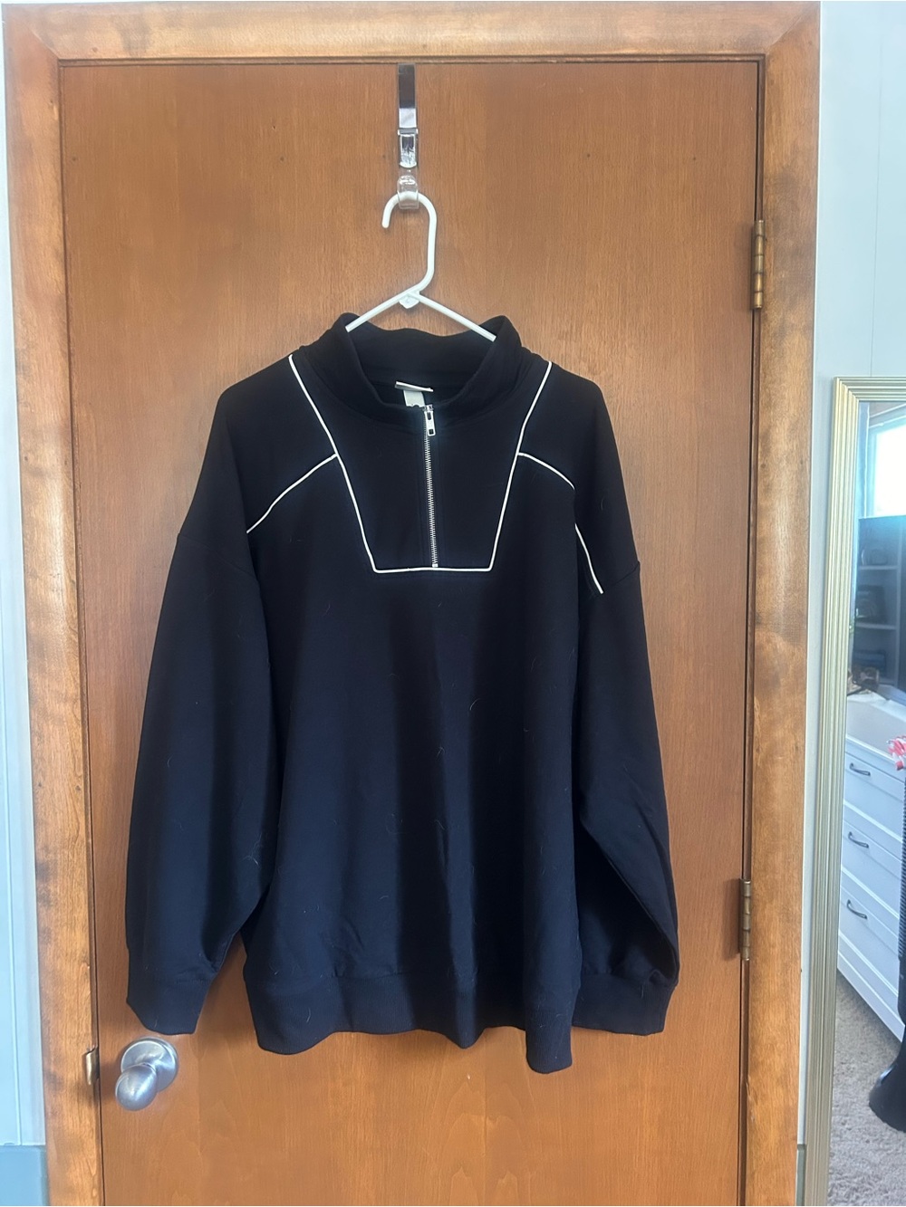 Ava and Viv Black Half-Zip Sweater with Contrast Piping